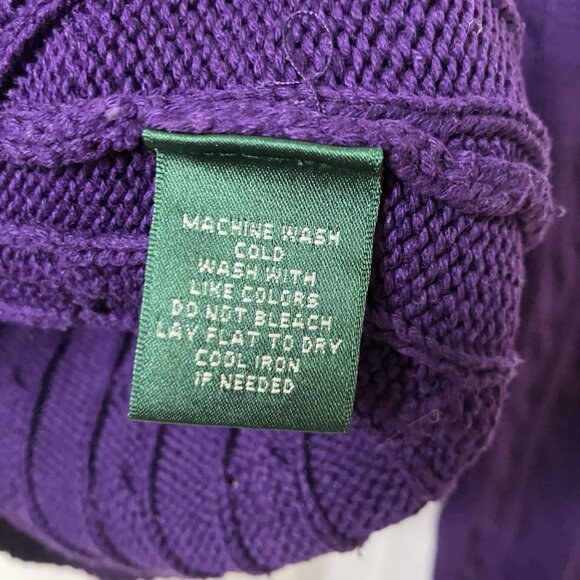 Lauren Ralph Lauren Cable Knit Sweater Womens M Purple Cotton Pullover Preppy - Picture 5 of 8